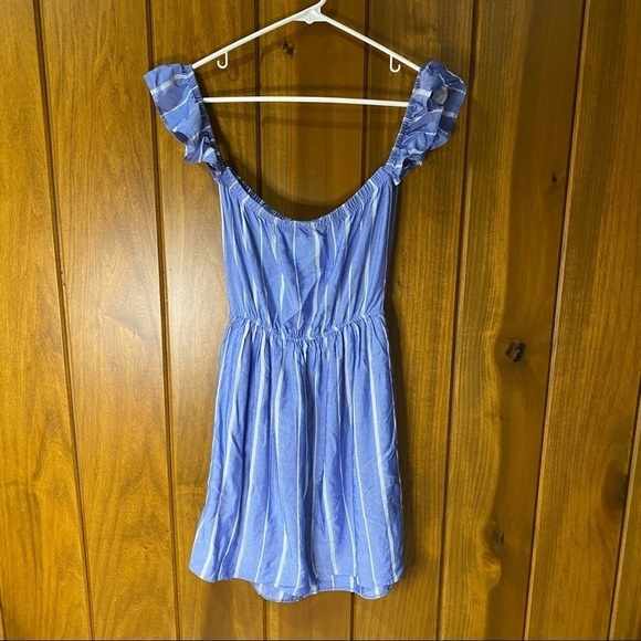 American Eagle: Striped Off The Shoulder Flowy Ruffle Slip Mini Dress Small - Picture 2 of 11